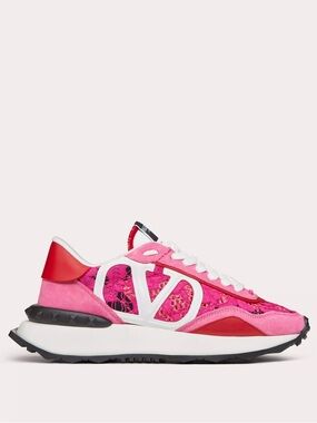 Valentino Pink & Red V-Logo Lace-Up Women's Sneaker